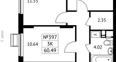 3-к. квартира, 60&nbsp;м²