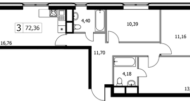 3-к. квартира, 72&nbsp;м²