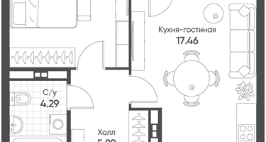 1-к. квартира, 42&nbsp;м²