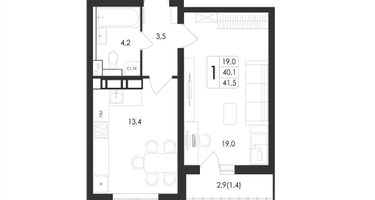 1-к. квартира, 41&nbsp;м²