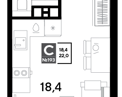 Студия, 21 м²