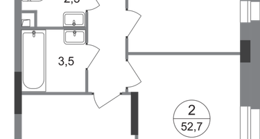 2-к. квартира, 52&nbsp;м²