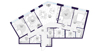 4-к. квартира, 141 м²