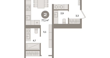 2-к. квартира, 77&nbsp;м²