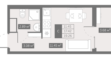 Студия, 19 м²