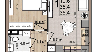 1-к. квартира, 35&nbsp;м²