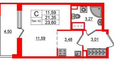 Студия, 21&nbsp;м²