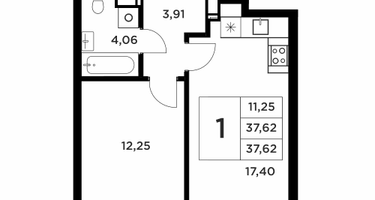 1-к. квартира, 37&nbsp;м²