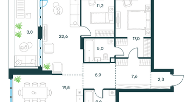 3-к. квартира, 99 м²