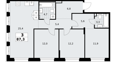 3-к. квартира, 87&nbsp;м²