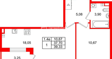 1-к. квартира, 37 м²