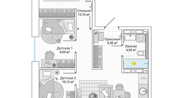 3-к. квартира, 65 м²
