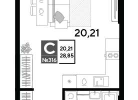 Студия, 28&nbsp;м²