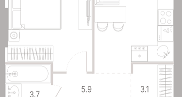 1-к. квартира, 40&nbsp;м²