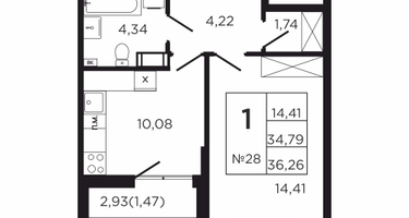 1-к. квартира, 37&nbsp;м²
