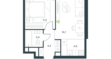 2-к. квартира, 37 м²