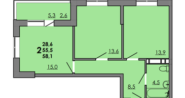 2-к. квартира, 58&nbsp;м²