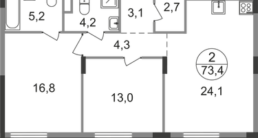 2-к. квартира, 73 м²
