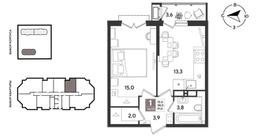 1-к. квартира, 41&nbsp;м²