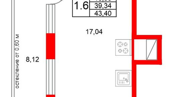1-к. квартира, 39&nbsp;м²