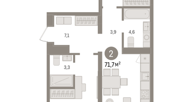 2-к. квартира, 71 м²