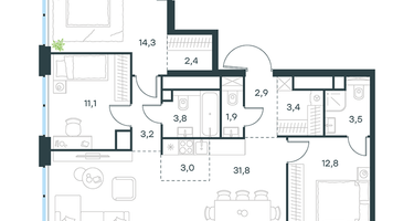 4-к. квартира, 94&nbsp;м²