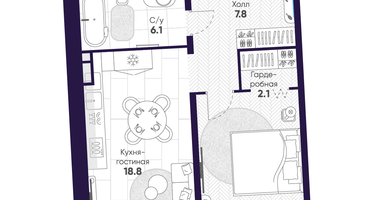 1-к. квартира, 49 м²