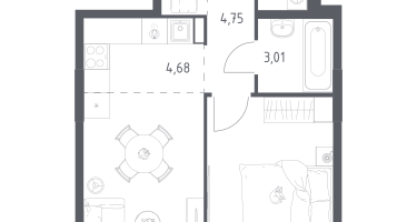 Студия, 44&nbsp;м²