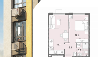 1-к. квартира, 36&nbsp;м²
