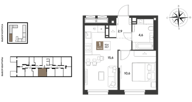 1-к. квартира, 33&nbsp;м²