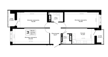 3-к. квартира, 86 м²