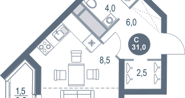Студия, 31&nbsp;м²