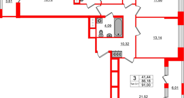 3-к. квартира, 86&nbsp;м²