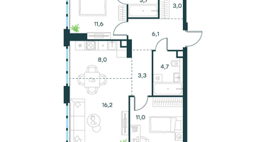 3-к. квартира, 67&nbsp;м²
