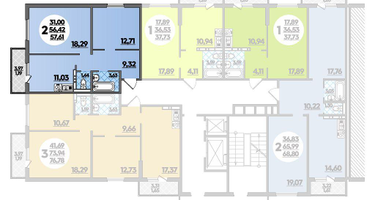 2-к. квартира, 57 м²