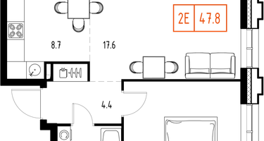 2-к. квартира, 47&nbsp;м²