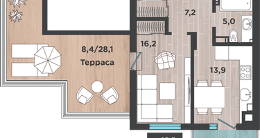1-к. квартира, 52&nbsp;м²