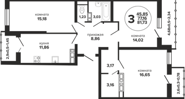 3-к. квартира, 83&nbsp;м²