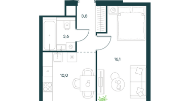 1-к. квартира, 33 м²