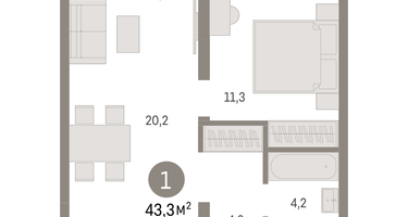 1-к. квартира, 43&nbsp;м²