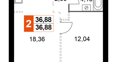 1-к. квартира, 36&nbsp;м²