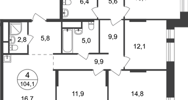 4-к. квартира, 104&nbsp;м²