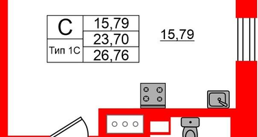 Студия, 23&nbsp;м²