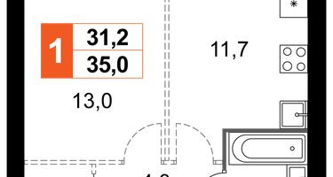 1-к. квартира, 35 м²