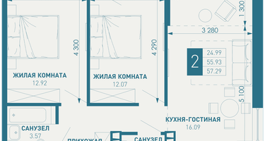 2-к. квартира, 59&nbsp;м²