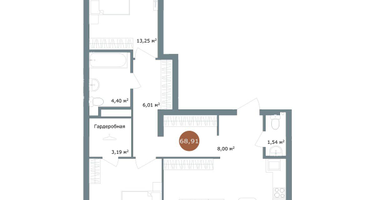 3-к. квартира, 68 м²