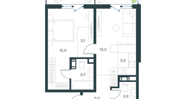 2-к. квартира, 53 м²