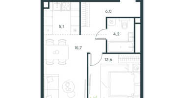 2-к. квартира, 44 м²