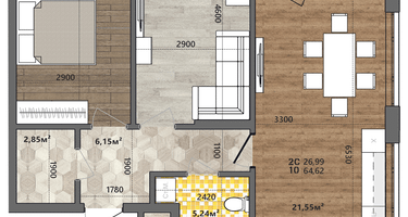 2-к. квартира, 64&nbsp;м²