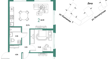 2-к. квартира, 66 м²